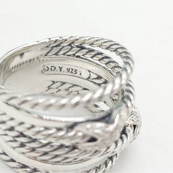 David Yurman Double X Crossover Ring in Sterling Silver with Pavé Diamonds-new! - Picture 2 of 7